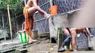 Indian Village Wife Bathing Gets Fucked Outdoor