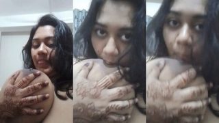 Horny Indian BBW Girl Sucking Her Huge Boobs
