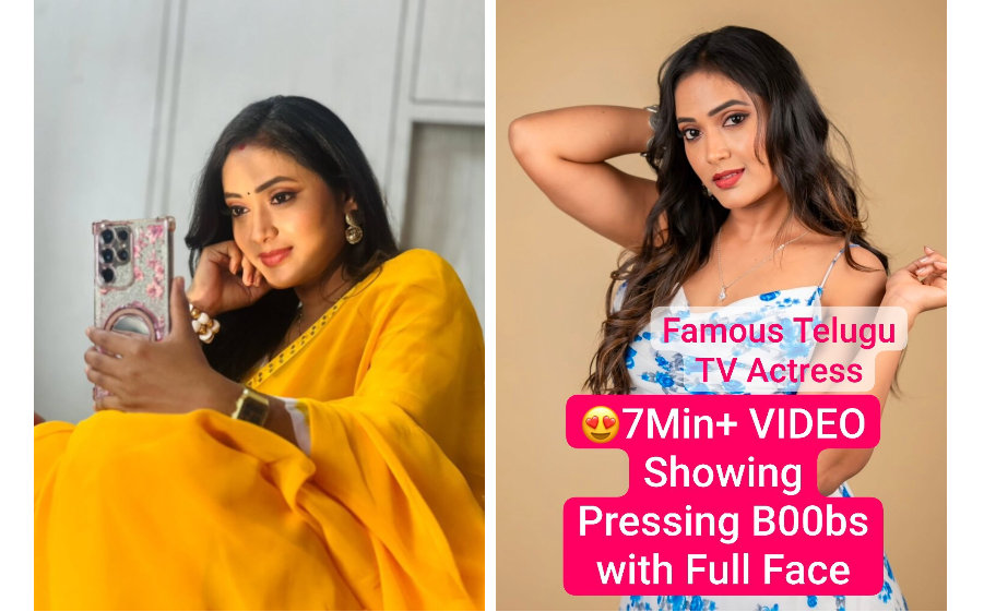 Famous Telugu TV Actress Nude Tango Live Pressing Big Tits with Full Face
