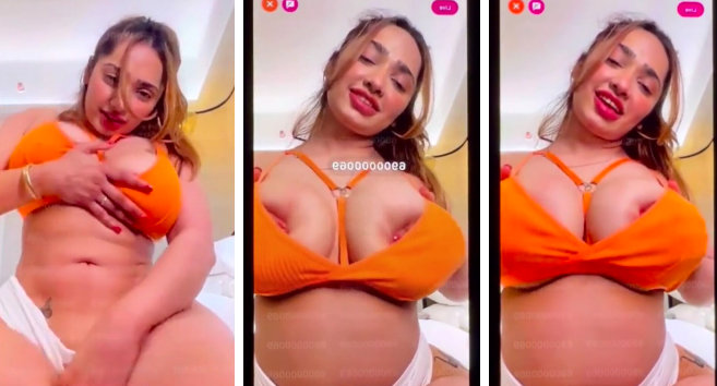 ADITI MISTRY Latest XXX Leaked Orange Bikini Squeezing her Big Tits Hard with Horny Face On LIVE