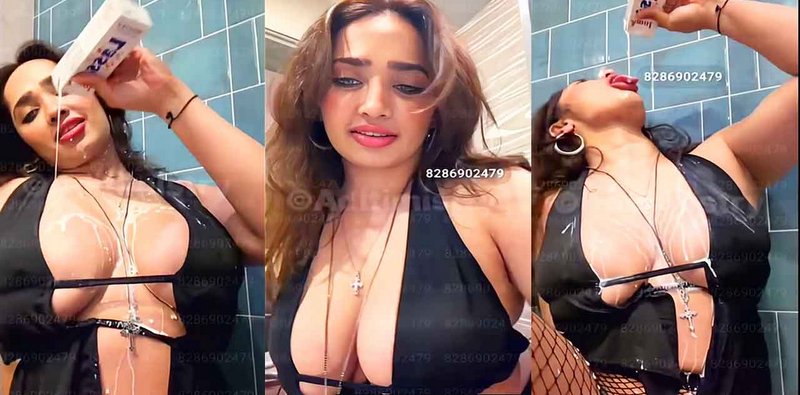 Aditi Mistry Latest XXX Viral Leaked Huge Tits, Nipple & Ass Tease in Black Bikini Live Part-2